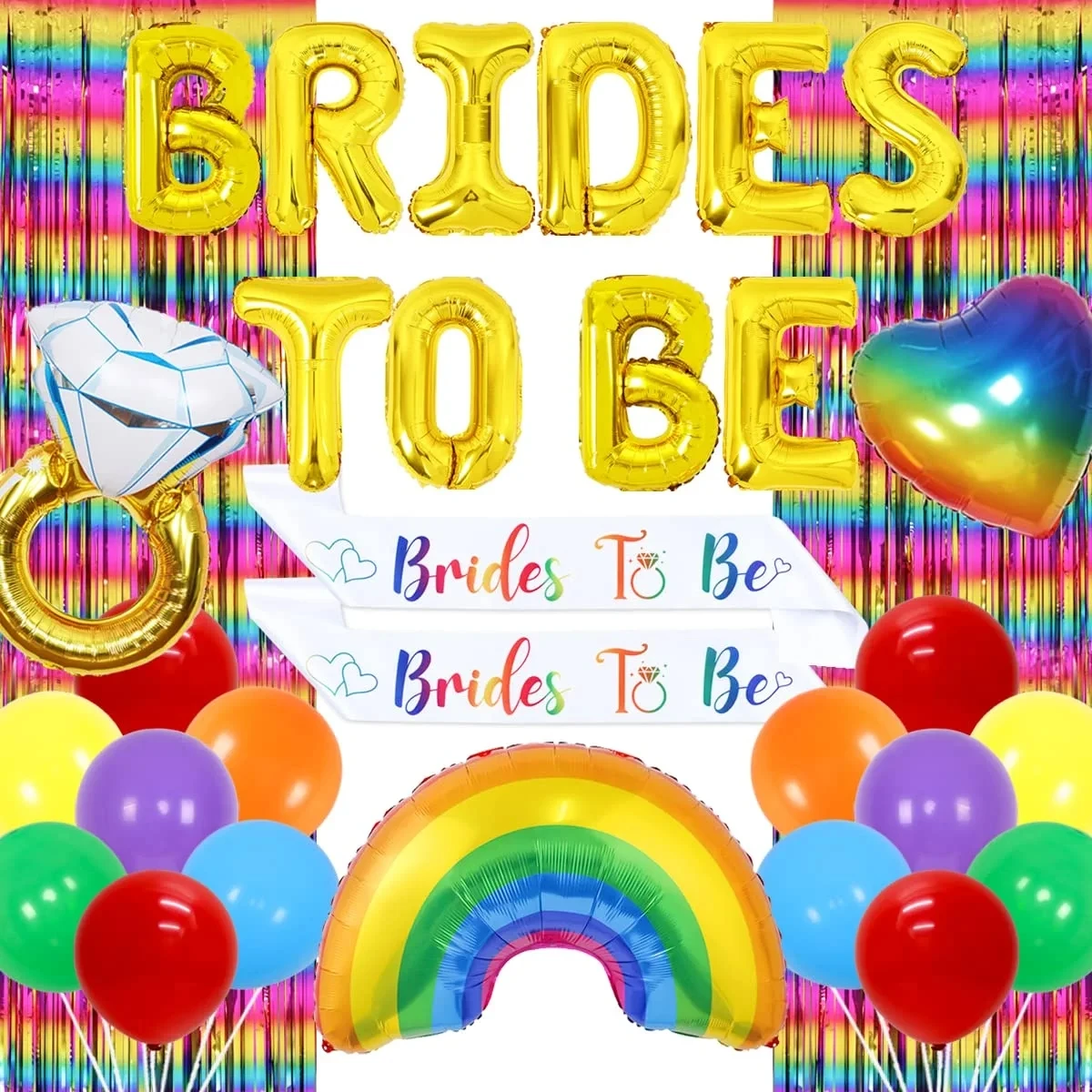 

JOYMEMO Lesbian Bachelorette Party Decorations Brides To Be Balloons Sash Lesbian LGBTQ Wedding Engagement Party Decor Supplies