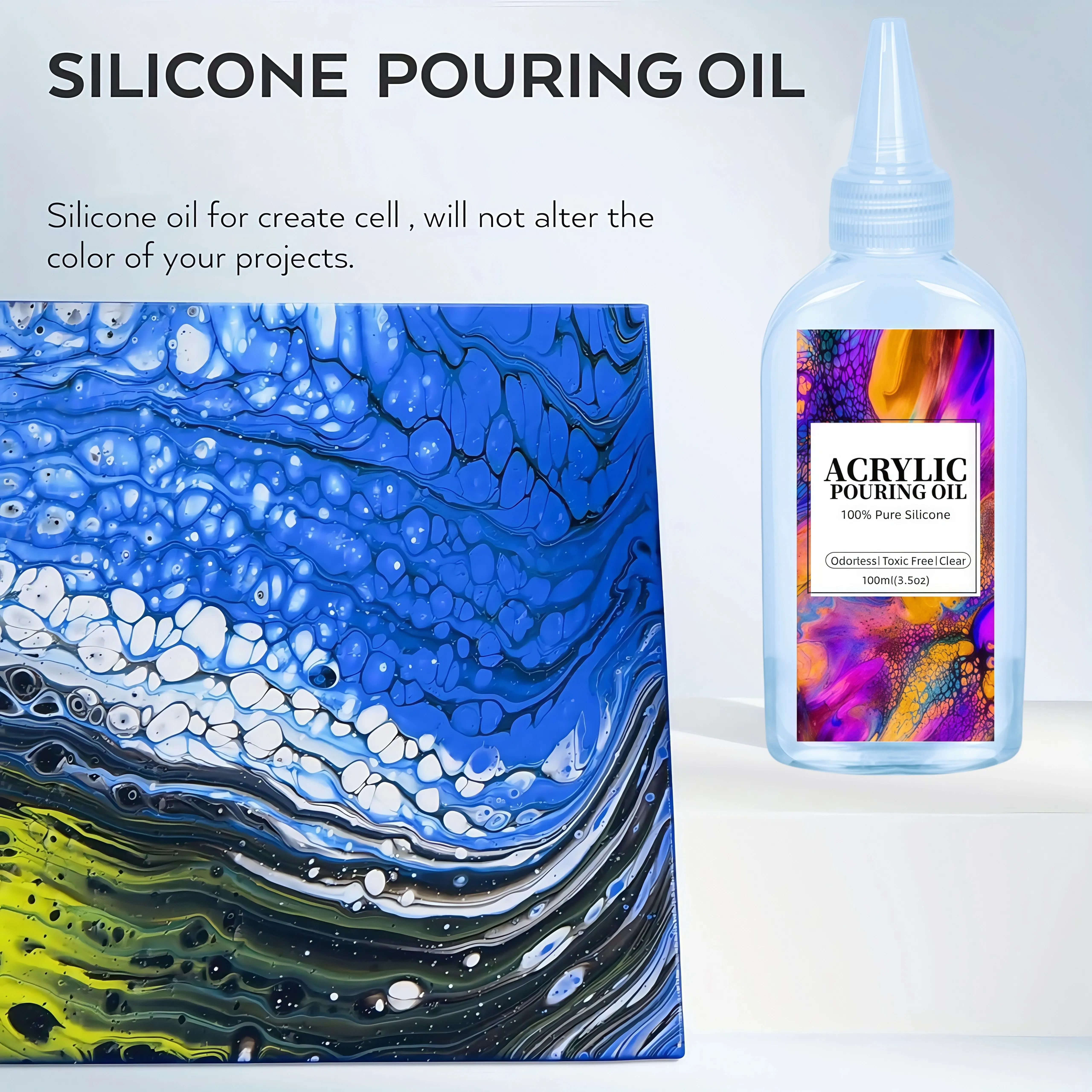 Silicone Pouring Oil for Special Cell Creation, Acrylic Paint Pour for Medium Compatible with Painting Acrylic, Watercolor