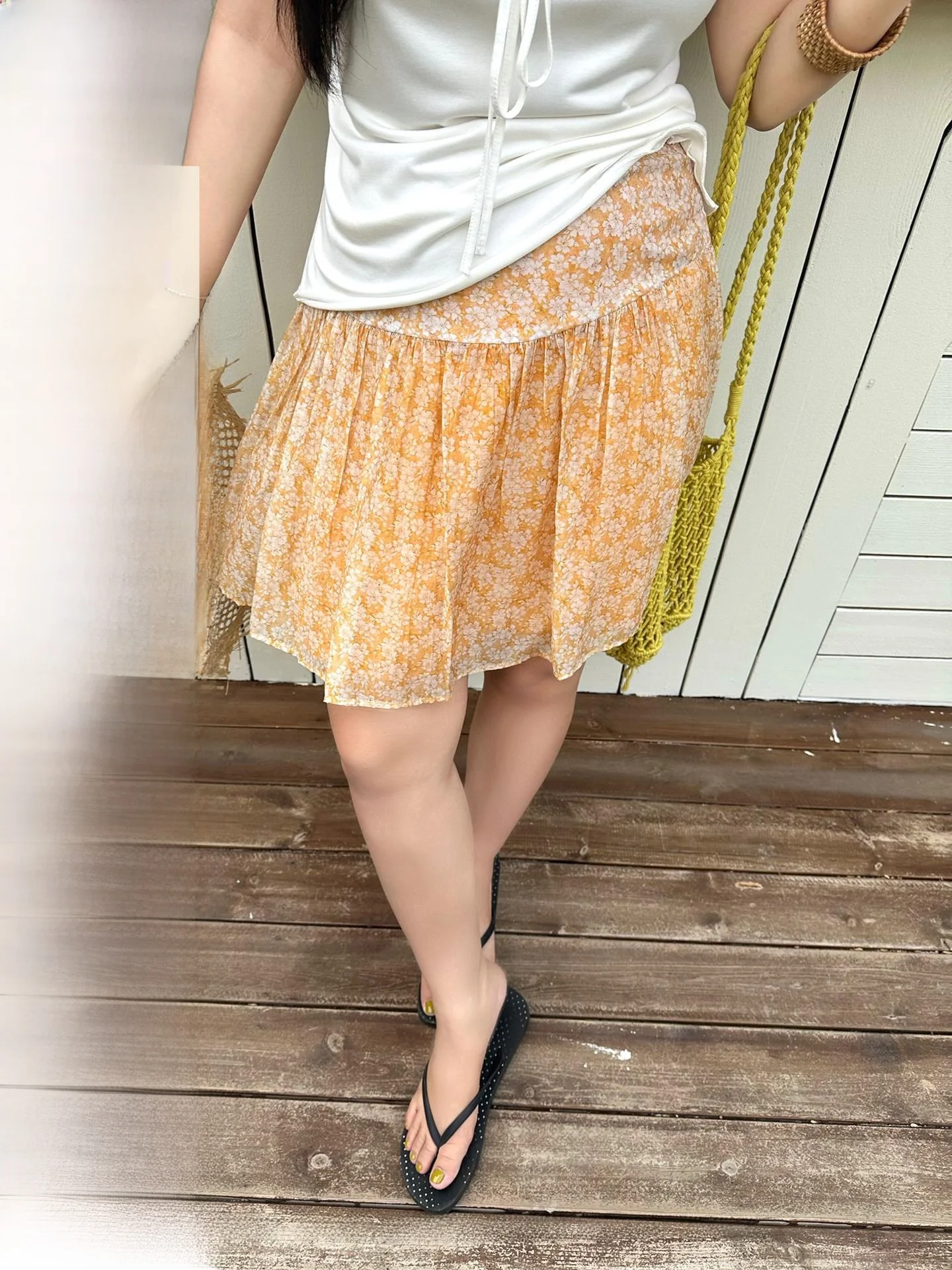 

NINI ONE Korean Style Floral Short Skirt Chiffon Hip Covering Half-length Skirt plus Size Women's Elastic Waist Skirt