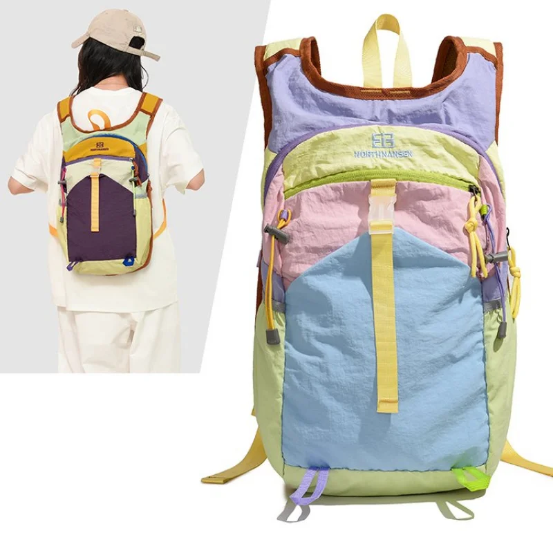 tamanho-unico-zipper2025summer-esportes-ao-ar-livre-lazer-mochila-colorida-tecido-de-nailon-retalhos-saco-de-caminhada