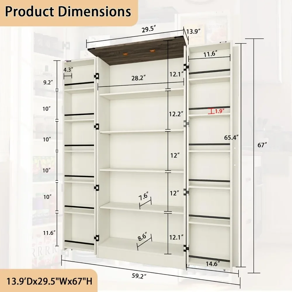 

Tall Kitchen Storage Cabinets: Food Storage Cabinets for Kitchen Storage, 2 Doors of Beige Wooden Storage Cabinets