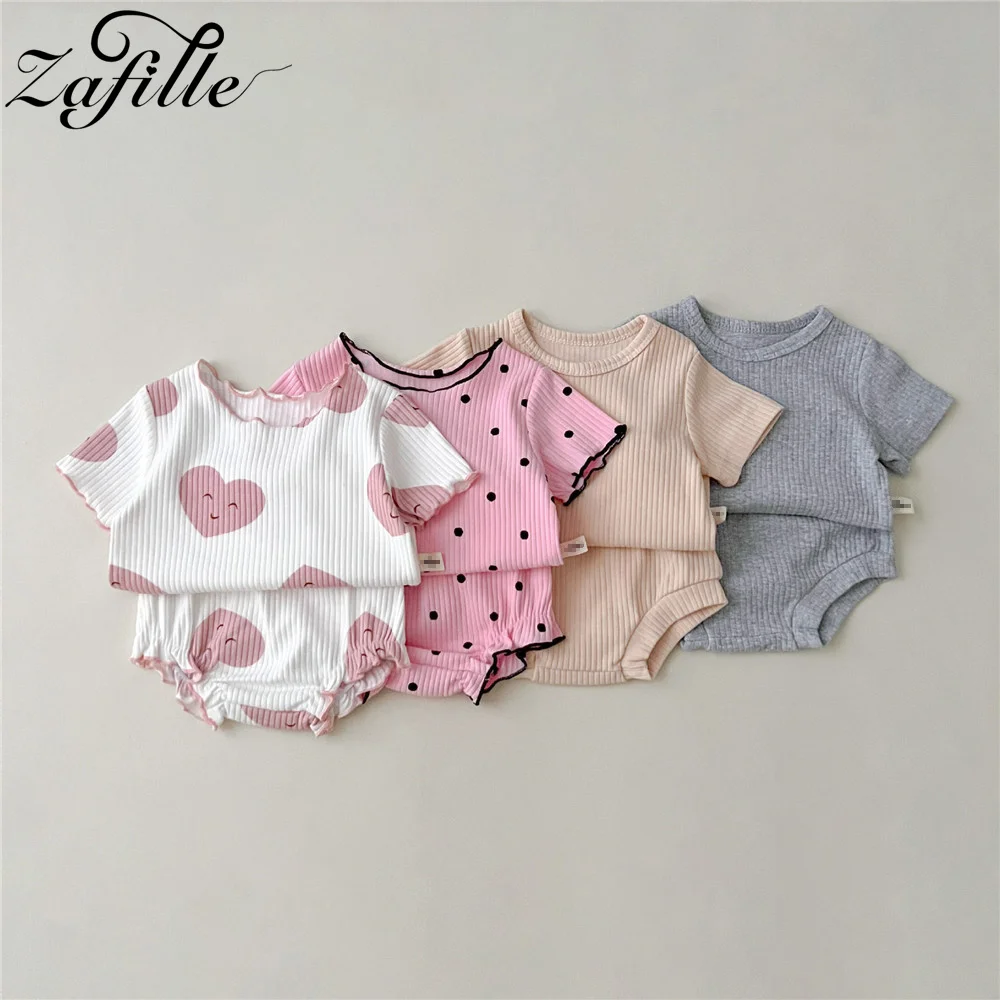 ZAFILLE Girls Newborns Clothes Set Pit Stripe Baby Outfits Casual Kids Infant Boys Suits Summer Sleepwear For Children's Wear