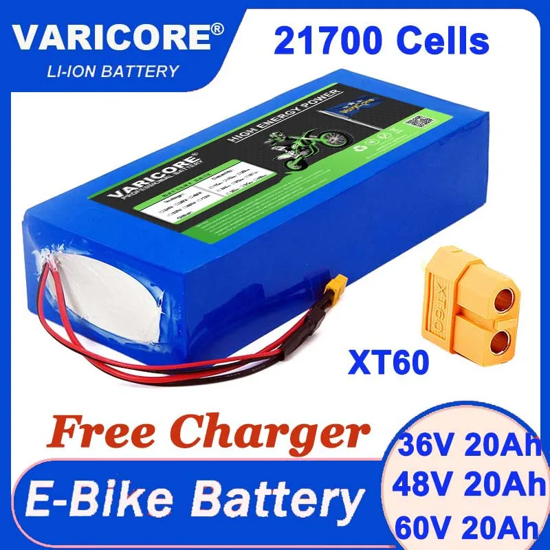 VariCore 36V 48V 60V 20Ah 21700 بطارية ليثيوم حزمة 10s 13s 16s 500W 1200w 1440w 42V 54.6V 67.2V بطاريات شاحن