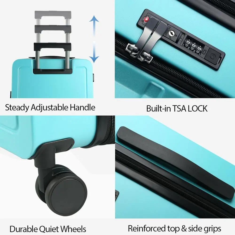 Mala giratória expansível de 20 polegadas com porta USB, trava TSA e abertura superior, azul lago