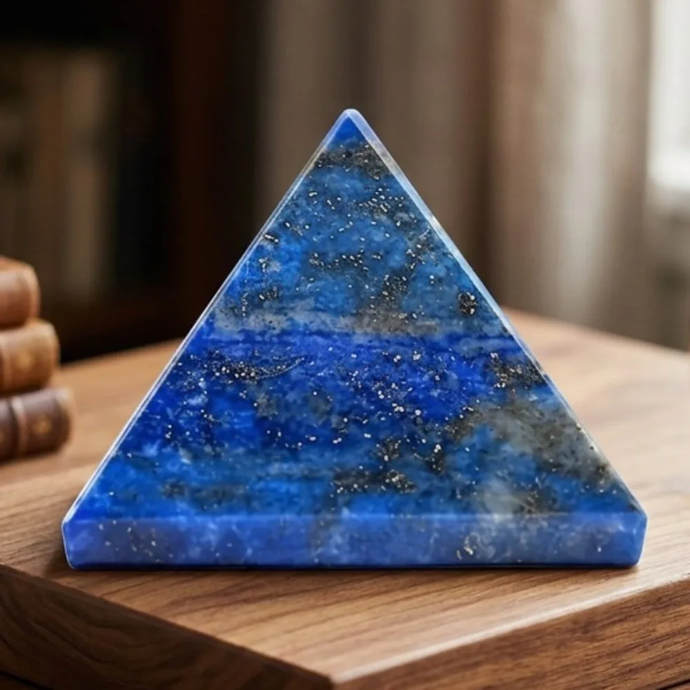 Hand-Carved Lapis Lazuli Pyramid Gemstone, Natural Stone Crystal for Desk Feng Shui Decor, Healing Reiki Gift for Home
