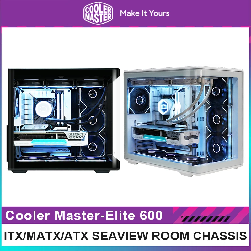 

Cooler Master Elite 600 ATX Sea View Room Case Curved Glass Gaming Computer Desktop Case Support 360 Water Cooling Type-C Black