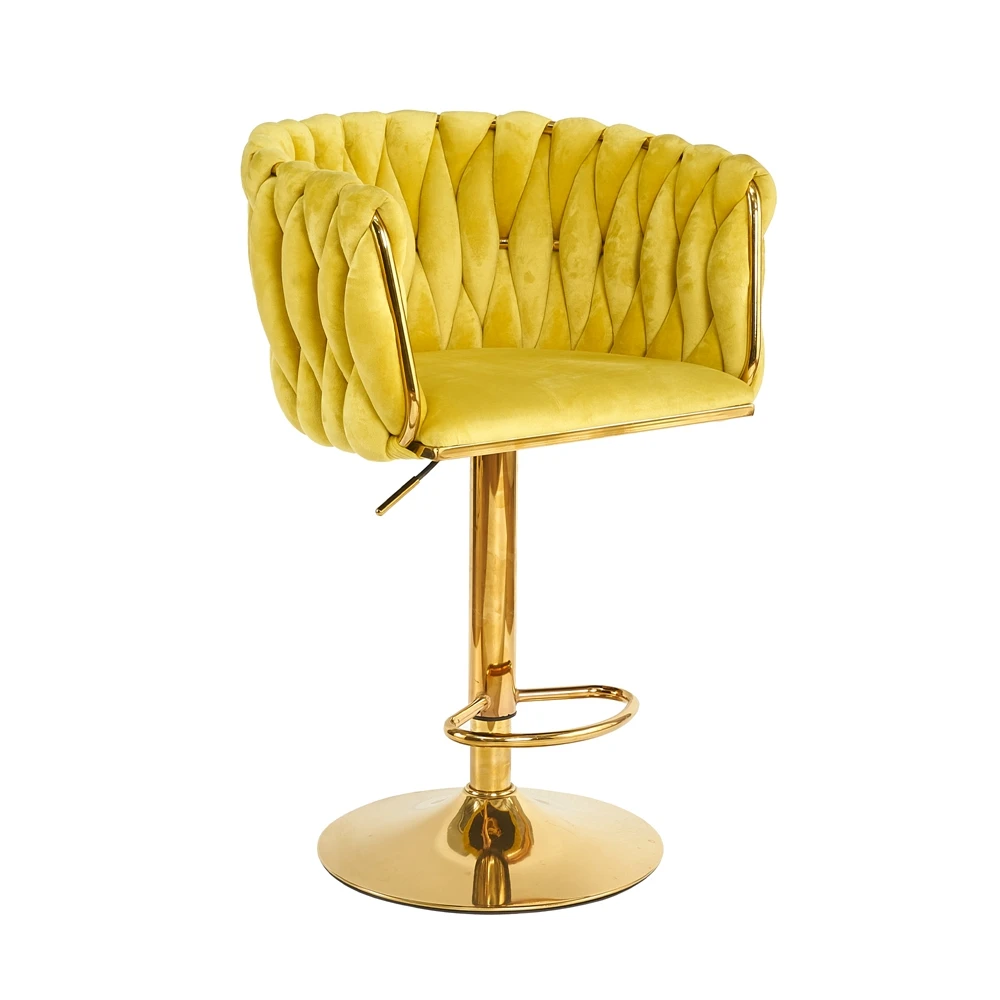 

Барный стул из вельвета, поворотный, регулируемый, желтый, с подлокотниками, современный, с золотым основанием, для кухонного острова, кафе