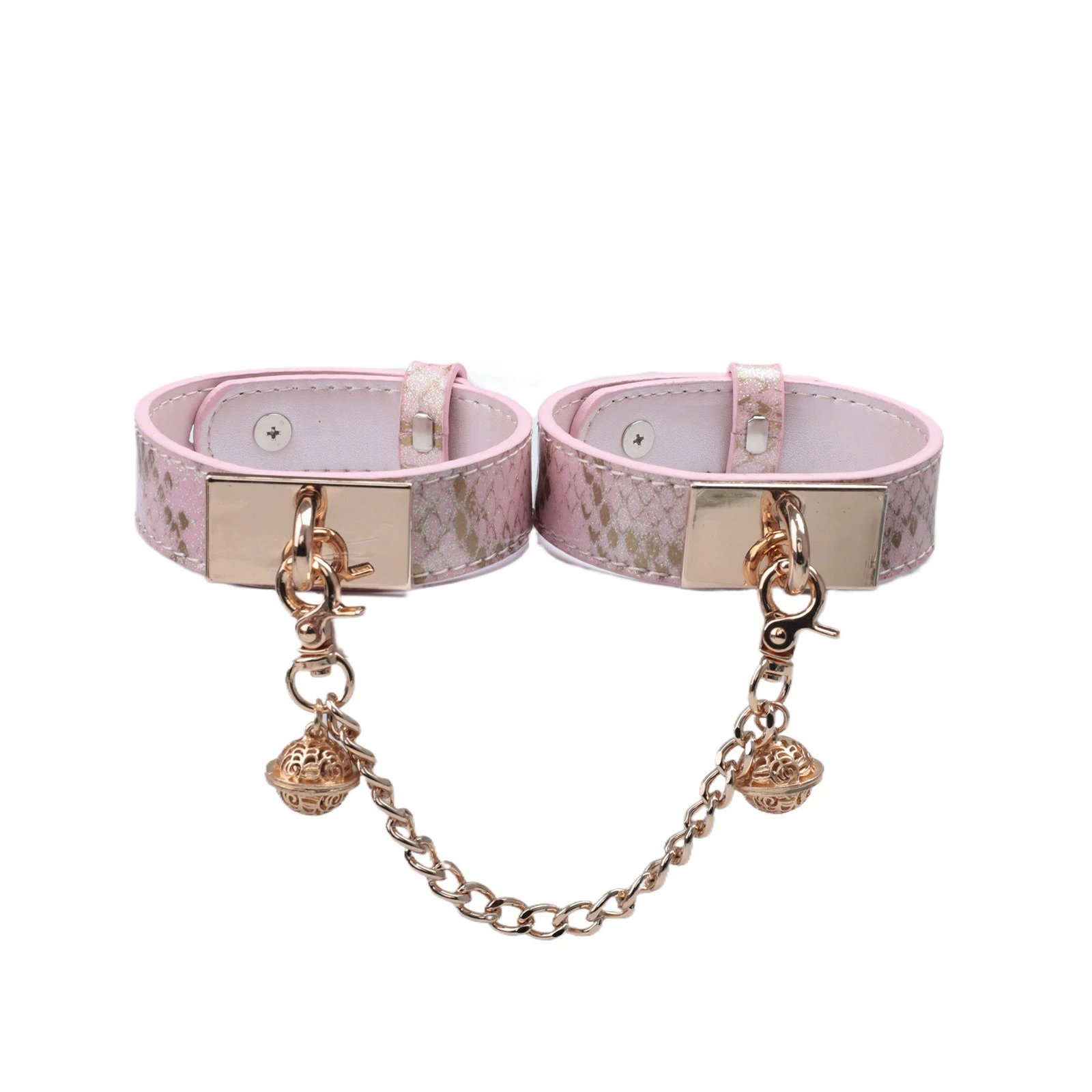 Snake Print PU Leather Cuff Bracelet  Handcuff Bondage Toy with Bell Charm, Adult Sex Toy & Adult Game