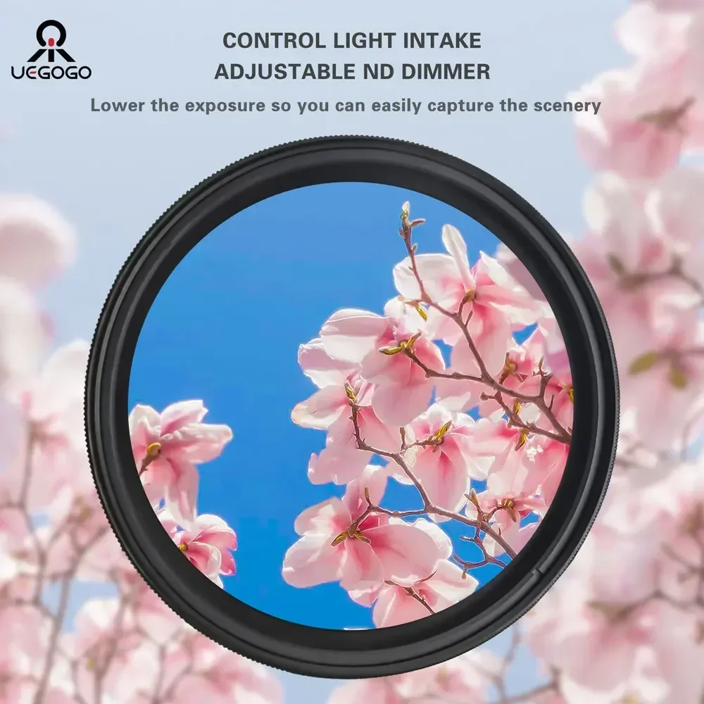 UEGOGO ND2-400 Adjustable Fader Variable ND Filter ND2 to ND400 Camera Lens filtro 37mm 52mm 55mm 58mm 67mm 72mm 77mm 82mm