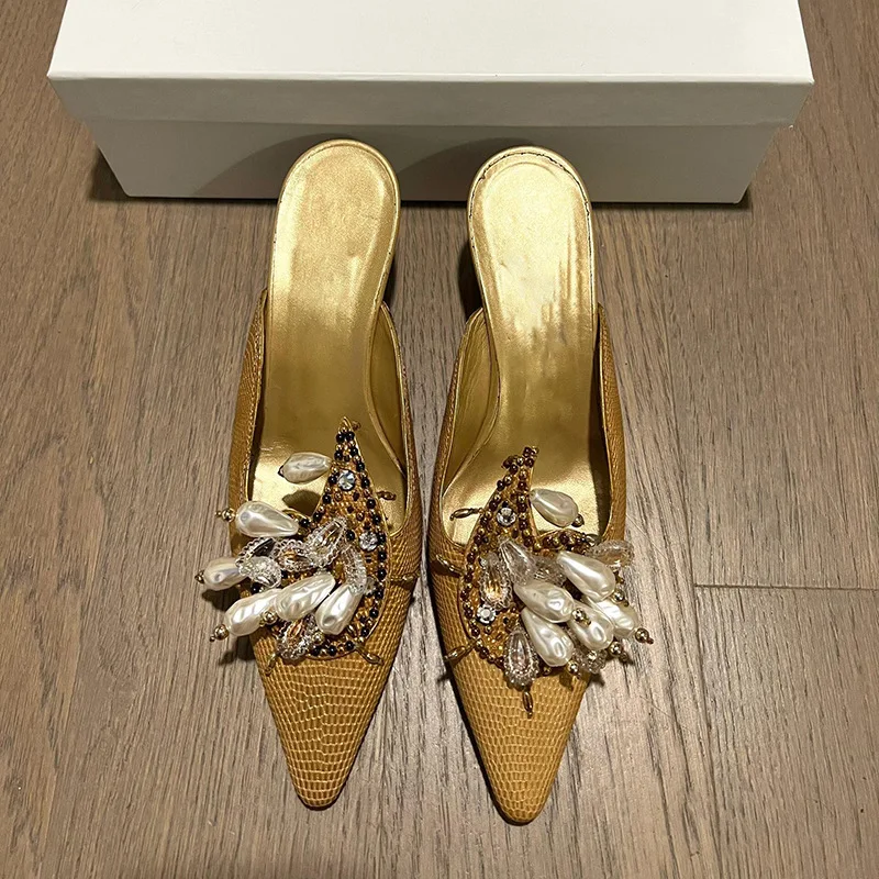 

Fashion Designer Women's Shoes Luxury Metal Decoration High Heeled Slippers for Woman Exquisite Model Casual Shoes Zapatos Mujer