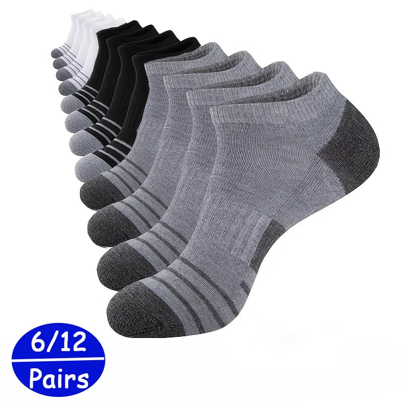 6/12 Paar Herrensocken, Knöchelsocken, sportliche Laufsocken, gepolstert, hochwertig, atmungsaktiv, niedrig geschnitten, Sportsocken für Herren, Outdoor-Gym