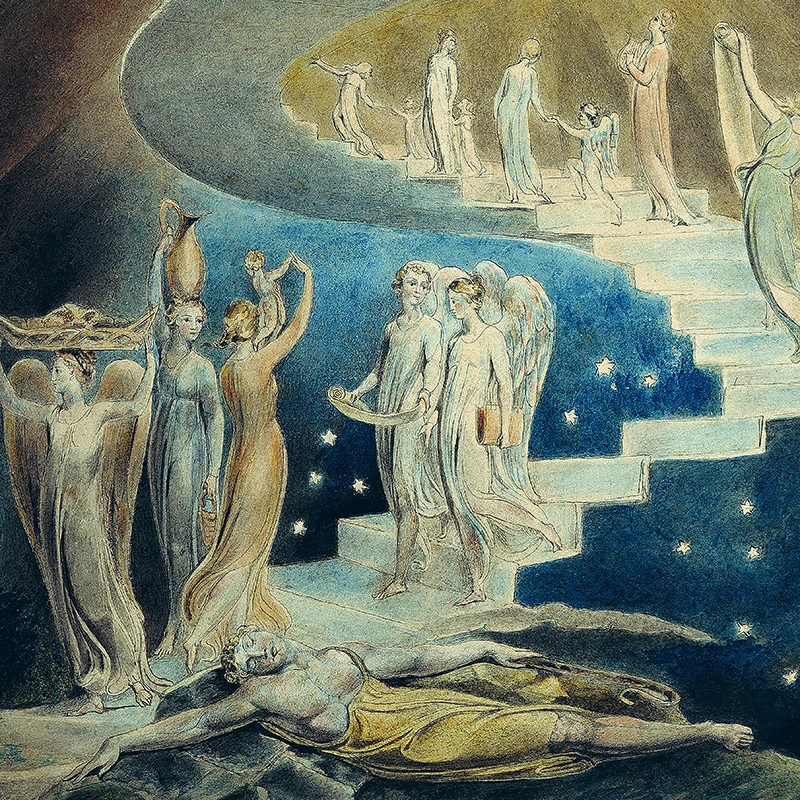 Monks on the Ladder of Divine Ascent Prints William Blake Fine Art Canvas Poster Jacobs Dream Ladder Vintage Oil Painting Decor