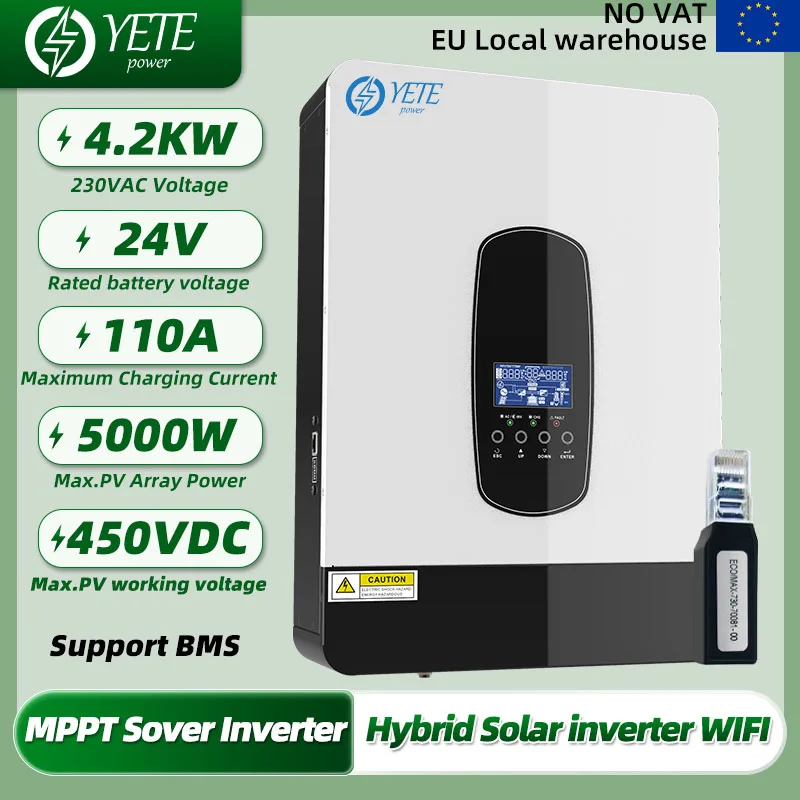

YETE Hybrid Solar Inverter 6200W 4.2KW 3.2KW 2.2KW MPPT Solar Inversor 48V 24V 12V Build 110A Solar Controller Charger with WIFI