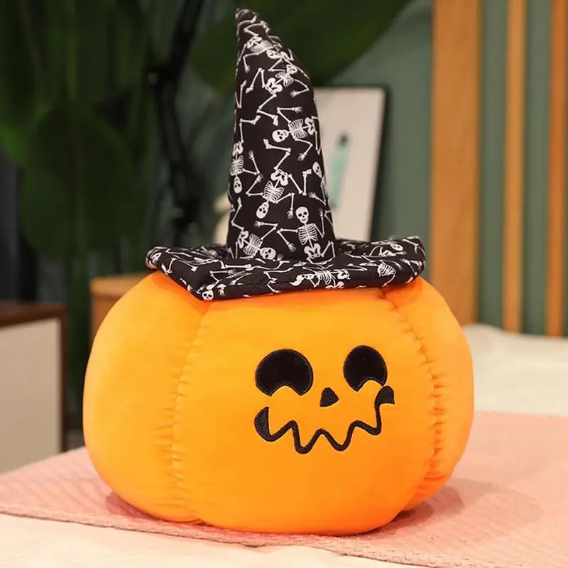 Muñeco de peluche de calabaza para Halloween, sombrero de mago de terror, almohada de felpa de calabaza, juguetes de peluche suaves, regalos de cumpleaños para niños, decoraciones navideñas