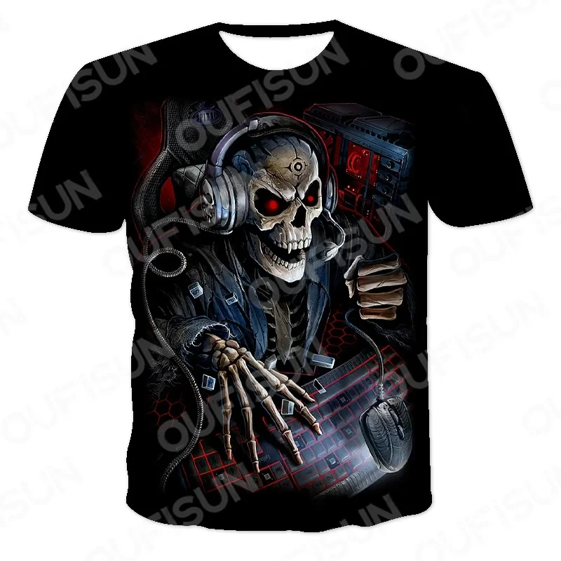 Summer Street Pop Retro Skull PrinMen's T-shirt O-Neck Hip Hop Top Horror Hot Selling Casual Harajuku Super Large Tees