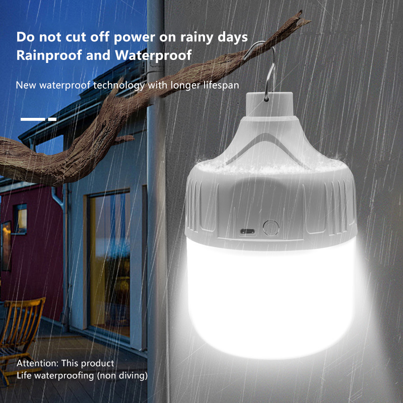  60MM USB Rechargeable Camping Light Bulb 3-color Dimming Waterproof Tent Hanging Light Outdoor Hiking Picnic Fishing Light〔YY32〕