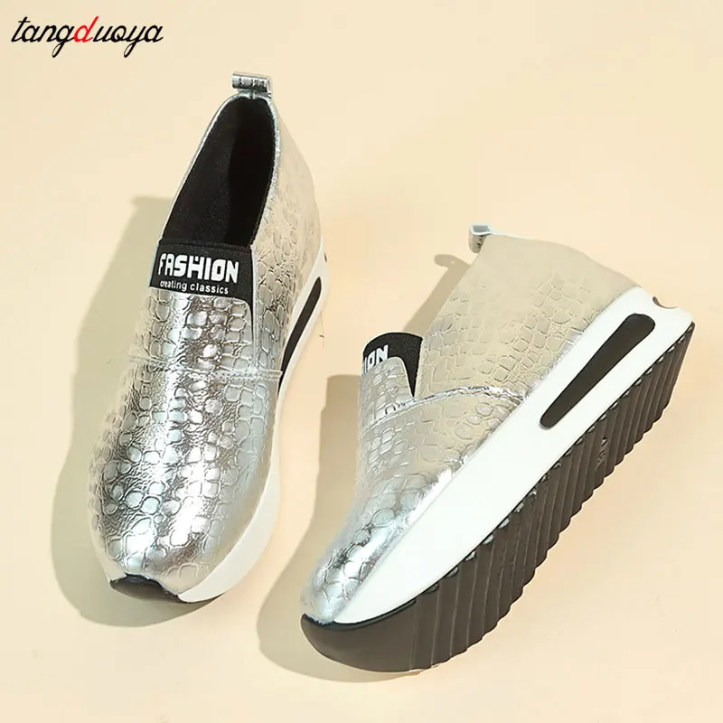 silver gold platform Sneakers Women Shoes Woman Platform Shoes Female Flats Shine Bling Causal Shoes Loafers Ladies Shoe Size 42