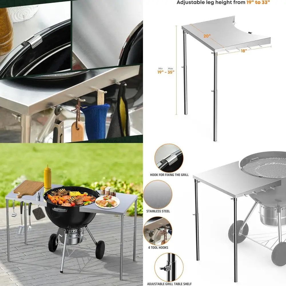 

Universal Stainless Steel Work Table for Weber 18-26 Charcoal Grills - Patent Pending