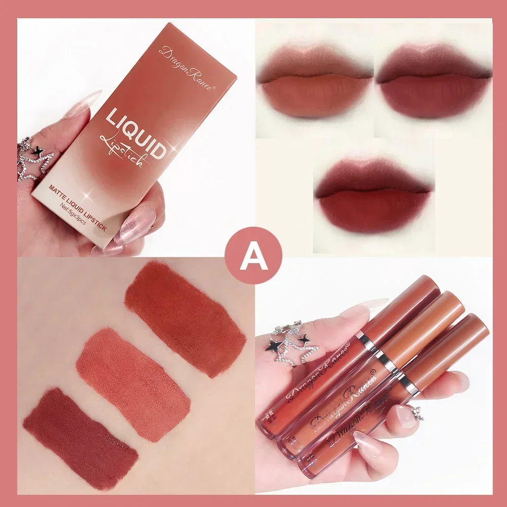 3 stücke Samt Matte Lip Gloss Set Wasserdichte Lange-tragen Flüssigkeit Lippenstift Lippen Farbe Lippen Täglichen Make-Up Frauen Kosmetik