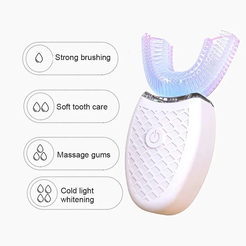 Gradi a forma di U spazzolino elettrico intelligente spazzolino da denti automatico sonico pulizia a 360 gradi carica USB spazzolino da denti impermeabile