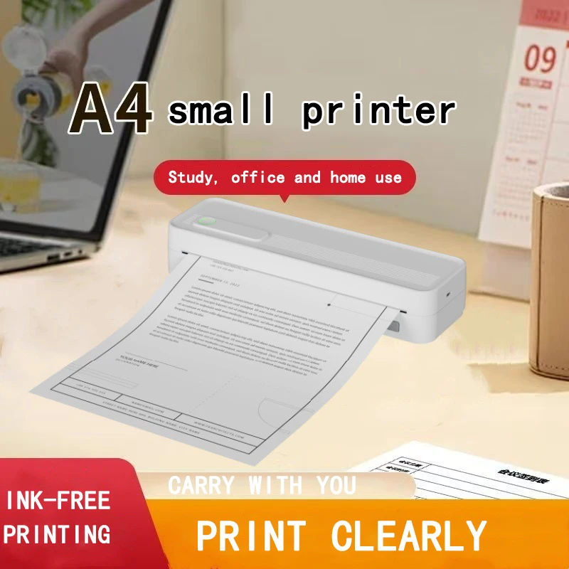 طابعة حرارية مكتبية محمولة مقاس A4/2/3/4 بوصة، طابعة بلوتوث لاسلكية عالية البطارية قابلة لإعادة الشحن