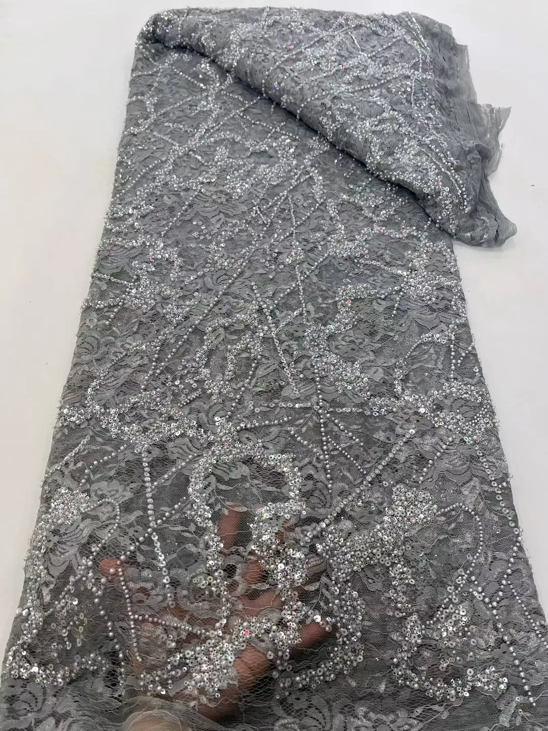 

2025 African French Nigerian High End Tulle Lace Fabric With Beads Sequins Mesh for Embroiderg Wedding Party Bride Sewing Dress