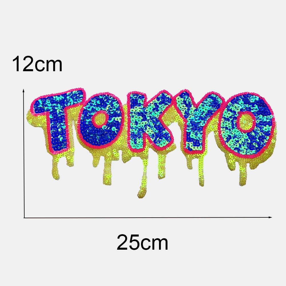 1 Piece 25*12 cm Iron on Sequin Letter Applique, DIY Decoration, Cartoon Patch, Clothing Accessories Back Adhesive