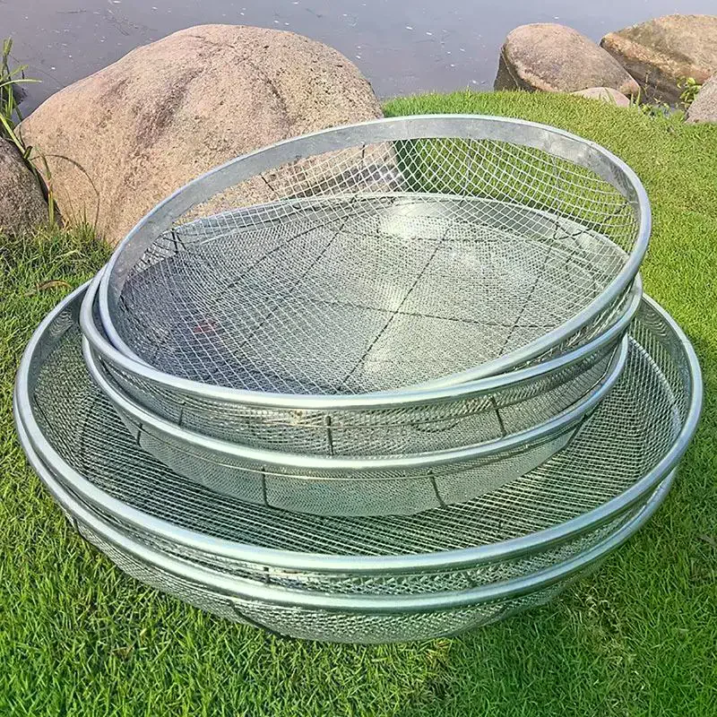 Stainless Steel Sieve 42cm Diameter 3mm Hole Garden Tool Soil Sifter Sand Stone Filter Mesh Pan Lightweight Easy Carry Gardenin