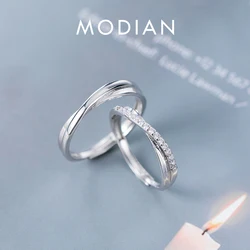 Modian Romantic Engagement Couple Rings for Men and Women 925 Sterling Silver Shiny Clear CZ Glossy Line A Pair Ring Jewelry