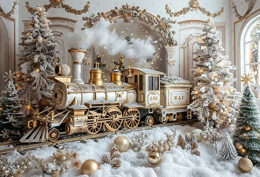 Mehofond Photography Background Winter Christmas Polar Express Train Xmas Tree Kids Family Portrait Decor Backdrop Photo Studio