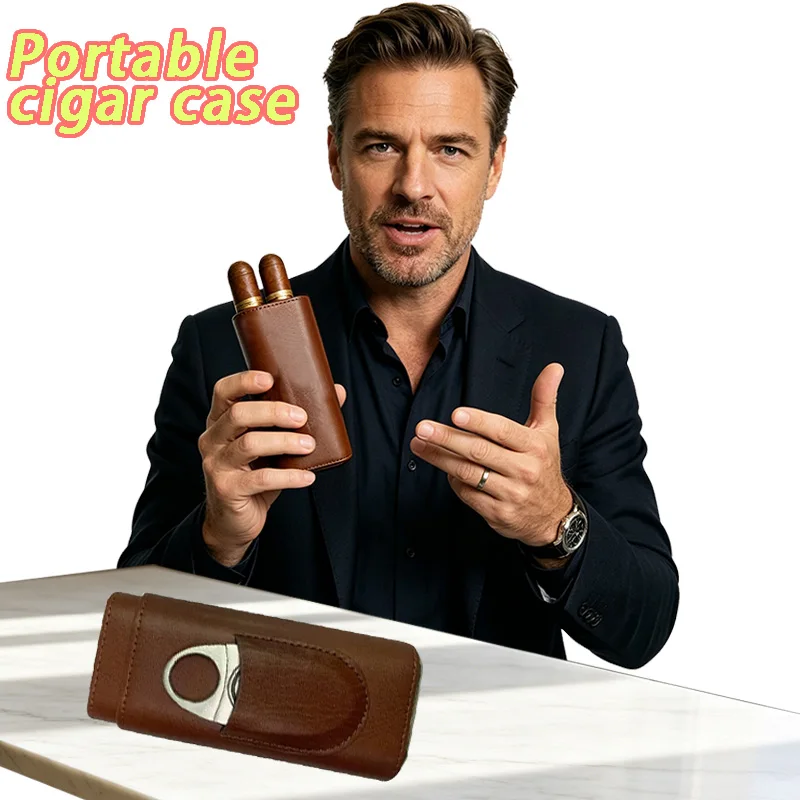 Portable cigar case,Cigar humidor leather case with cigar cutter,3-piece cigar humidor case in multiple colors and styles