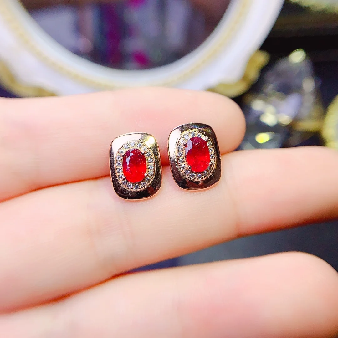 Designer Luxury brand Ruby Stud Silver 925 Luxury Women's Jewelry Female aesthetic Women's free delivery on gemstones