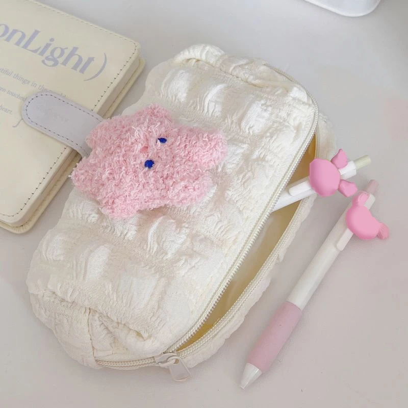 Kawaii Cute Cartoon Rabbit Plush Pencil Case Creative Lovely Bunny Hairy Pen Bag For Kids Gift School Stationery