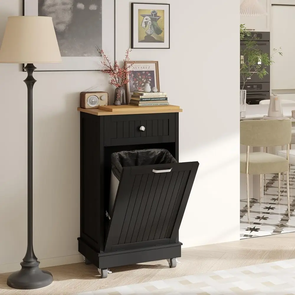 

Out Trash Can Cabinet or 10 Gallon, Single Garbage Recycling Cabinet with Power Outlets, Trash Recycling Compost on Wheels, with