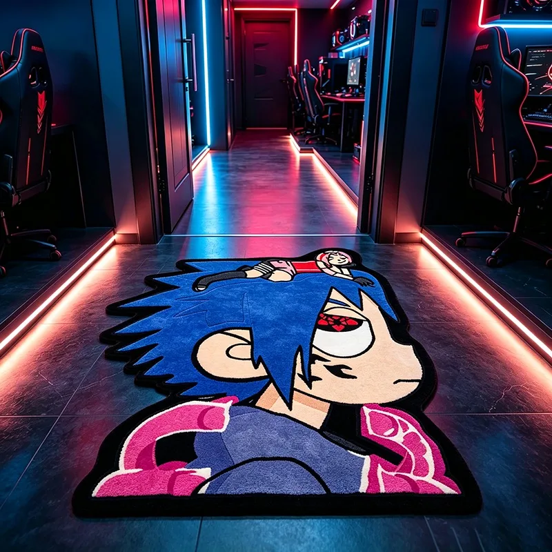 Cartoon Anime Character Irregular‑Shaped Rug Unique Creative Decor Carpet for Gaming Room & Bedroom Soft Plush Bedside Floor Mat