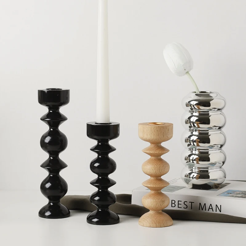 Black Wood Candlestick Holder Nordic Home Decoration Candelabros Candle Holders for Brithday Dinner Decor Ccentro de mesa decora