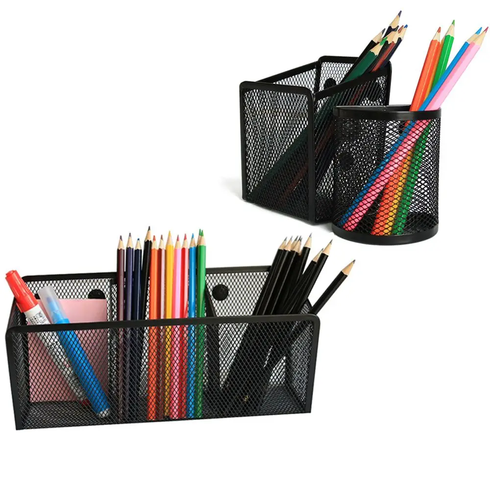 Mesh 3 Compartments Office Home Cultural Stationery Makeup Organizer Storage Basket Storage Box Pen Holder