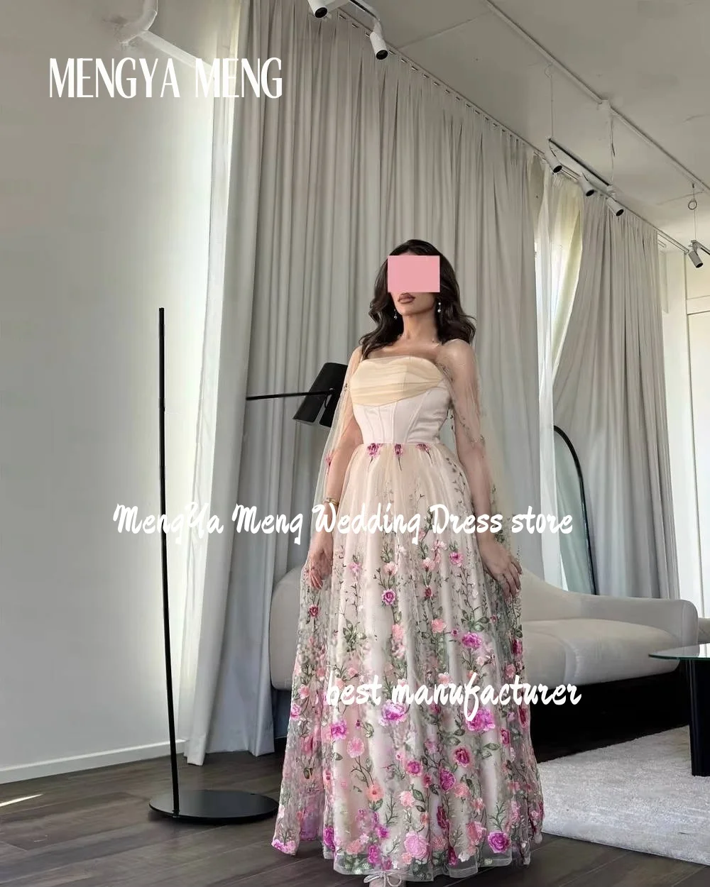 

Floral Embroidery Prom Dresses Gorgeous Arabian Lady Evening Dresses Tulle Shawl Vestidos De Fiesta Occasion Dresses Customized