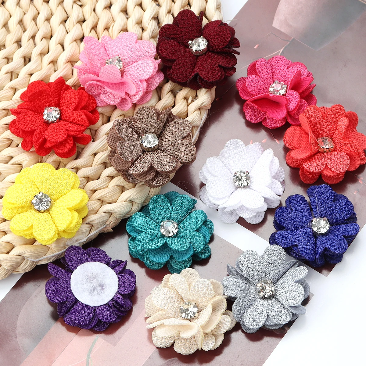 10Pcs 35mm Mesh Gardenia Flower Applique for DIY Headwear Hair Clips Decor Accessories Clothes Hat Shoes Crafts Sewing Patches