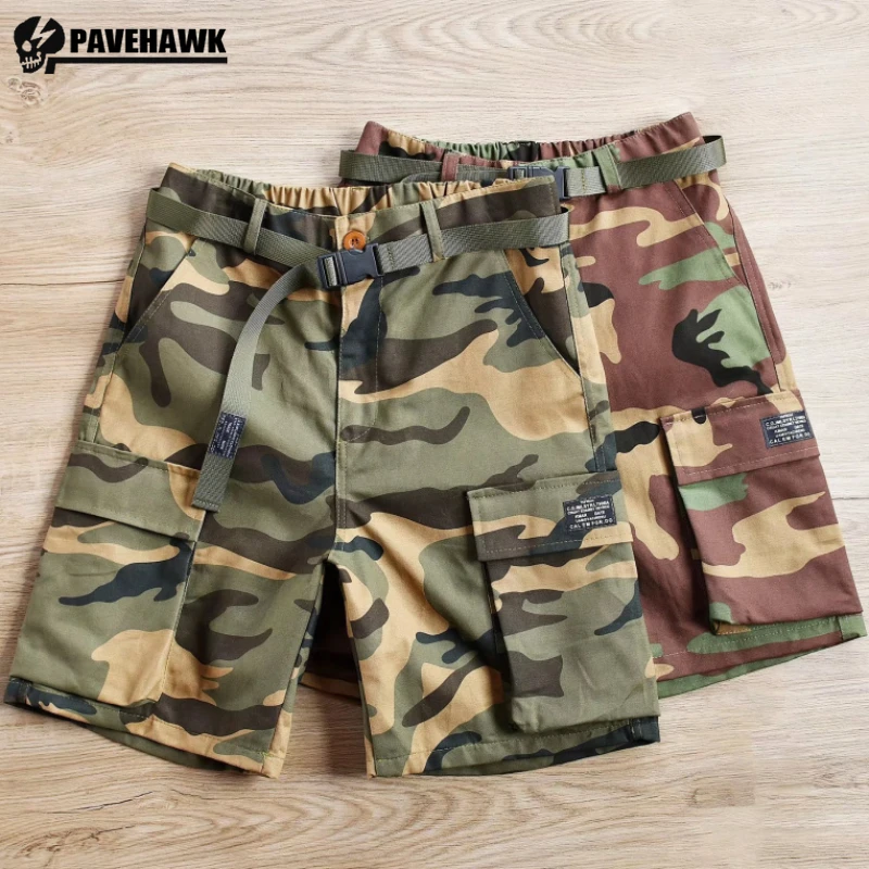 Tooling Camouflage Shorts Mens Summer Retro Casual Outdoor Sports Wear-resistant Middle Pants Multi Pocket Straight Leg Shorts