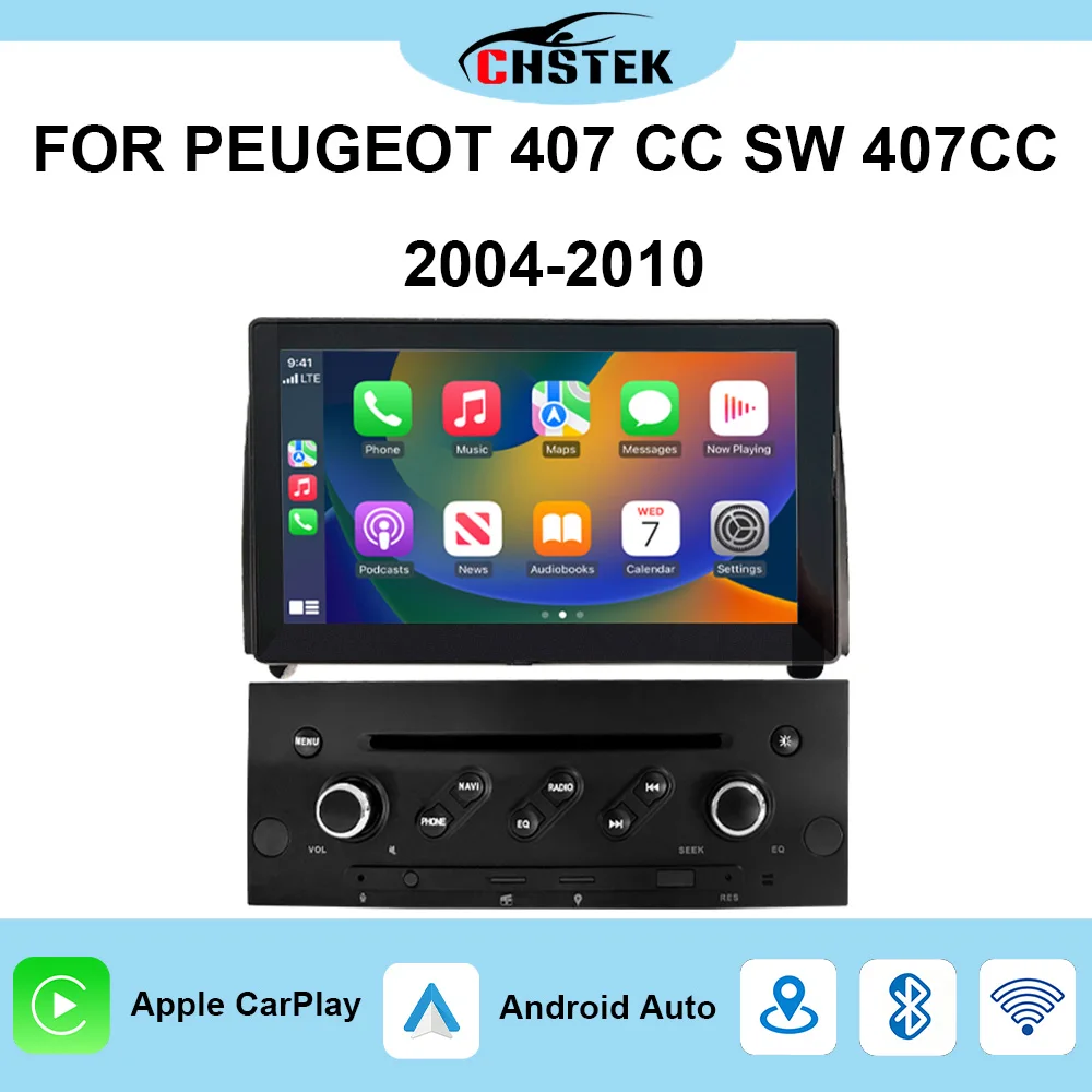CHSTEK Car Radio Bluetooth Navigation Multimedia For Peugeot 407 CC SW 407CC 2004-2010 WIFI 4G GPS Wireless Carplay Android Auto
