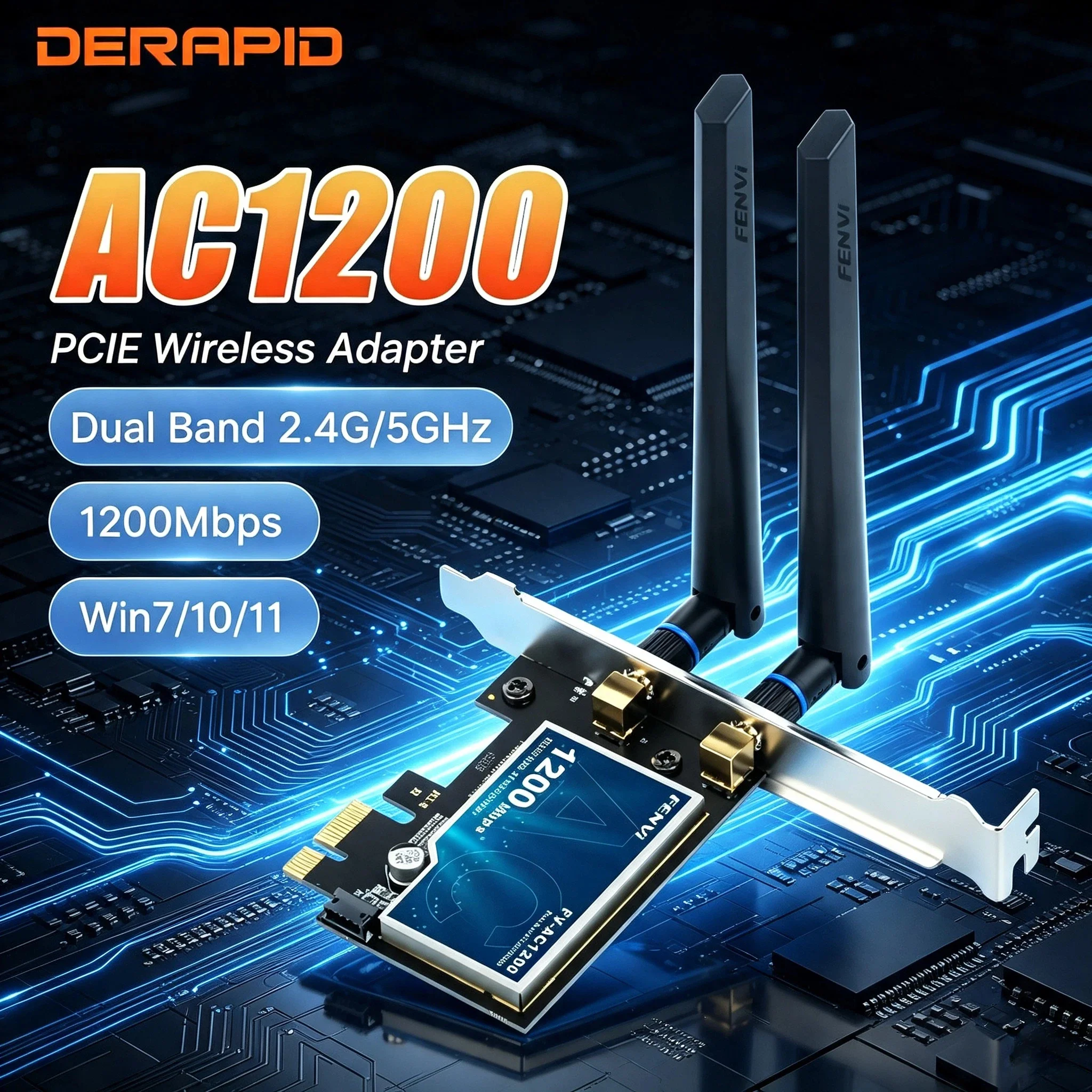 FENVI Super High Speed WiFi 5 PCIe AC1200 Dual Band 2.4GHz/5GHz 1200Mbps 802.11ac BT4.0 Desktop Wireless Adapter Win10/11