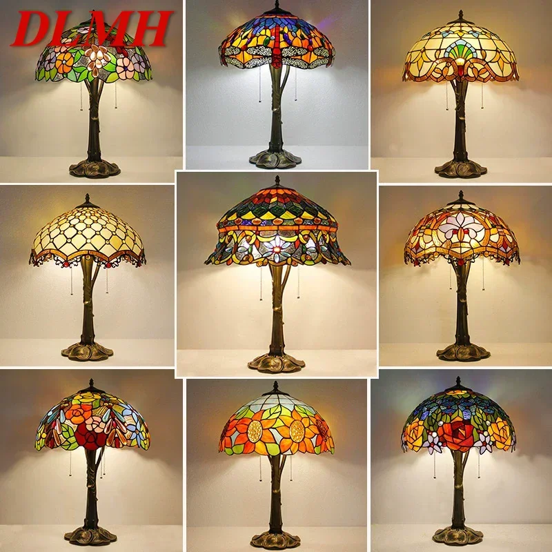 

DLMH Tiffany Table Lamp LED Luxury Creativity Living Room Study Bedroom Bedside Lamp Villa Hotel Color Glass Desk Light