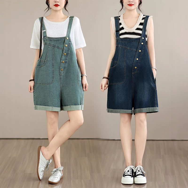 

Summer Thin Wide Leg Short Jeans Pants Women's Loose Fit Casual High Waist Cotton Denim Retro Style Fashionable Trendy