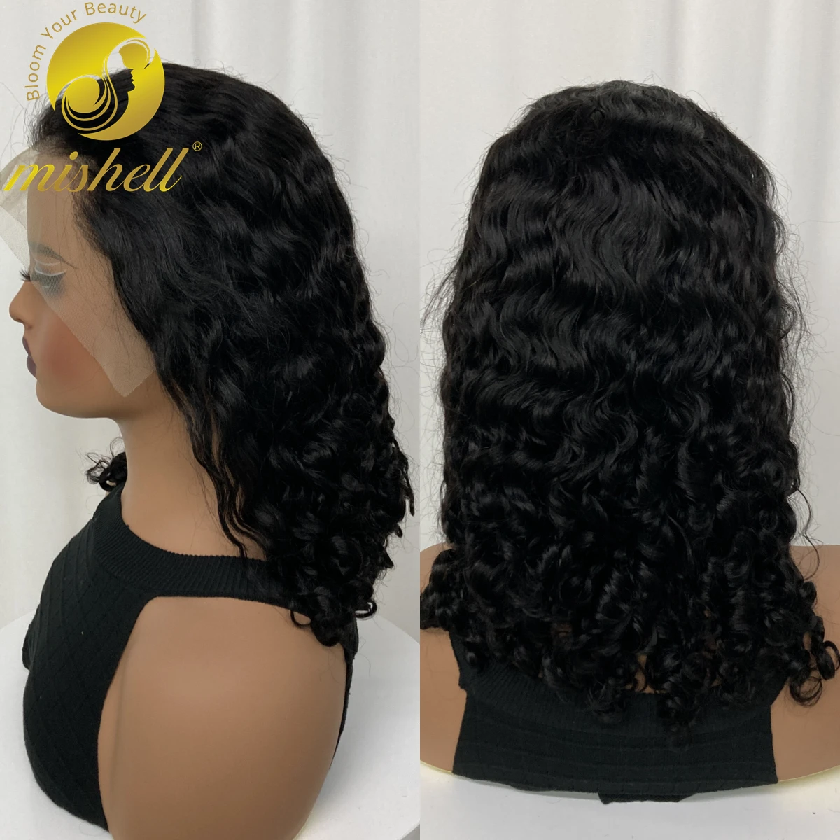 16inch Water Wave Human Hair Wigs 200% Density 13x4 Transparent Lace Front Curly Wigs with Preplucked Baby Hair for Black Women