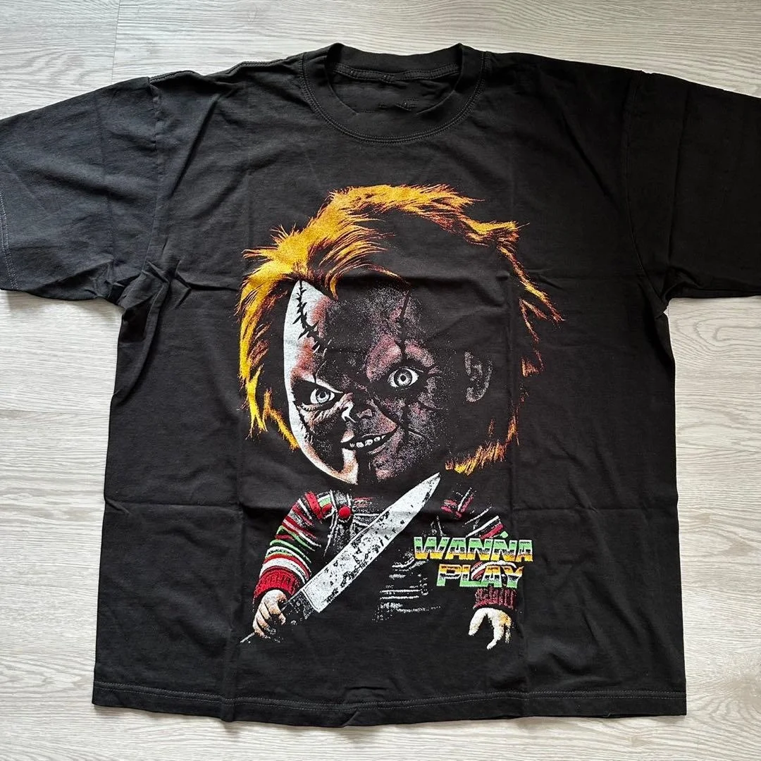 Vintage Child's Play Chucky Wanna Play Horror Movie Promo Graphic T-Shirt Cotton Men Women Streetwear Tee