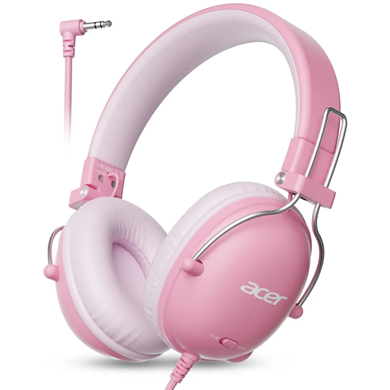 Acer Kids Headphones with Cord 3.5mm Jack Stereo Wired On-Ear Headphones 74/85dB Safe Volume Kids Headphones for Boys Girls