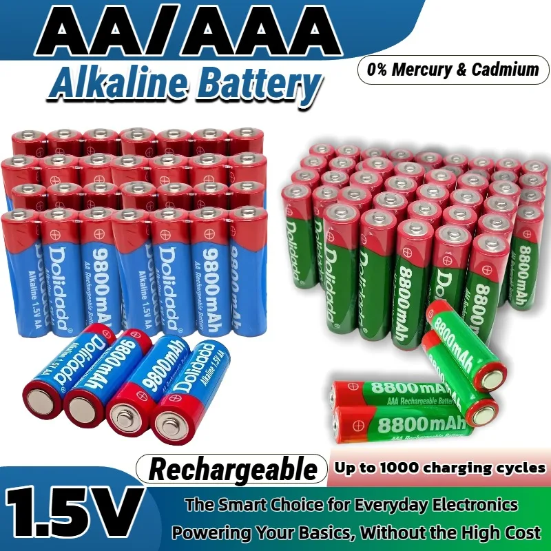 

1.5V Rechargeable AA/AAA Batteries 9800mAh AA / 8800mAh AAA Alkaline Technology for Clocks Toys Cameras Shavers