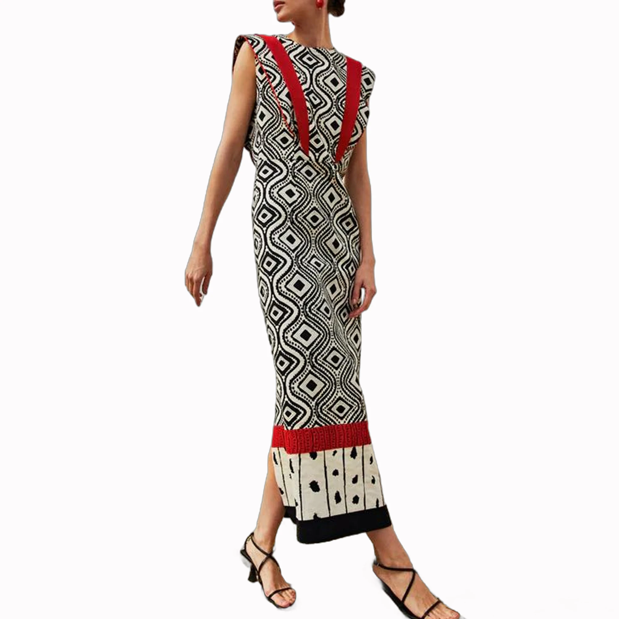 Women\'s Printed Round Neck Design Dress Slimming and Versatile Midi Long Skirt New Design