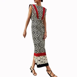 Women's Printed Round Neck Design Dress Slimming and Versatile Midi Long Skirt New Design